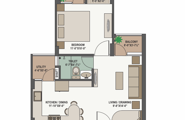 1 BHK- SALEABLE AREA- 680.90 SQ.FT.